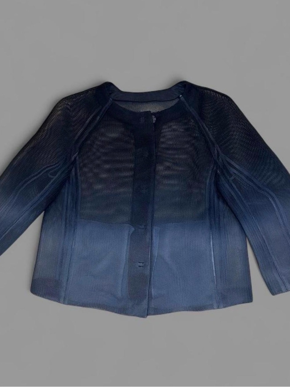Armani Collezioni Women’s Slate Blue Mesh Open Front Snap Jacket Size 10 US